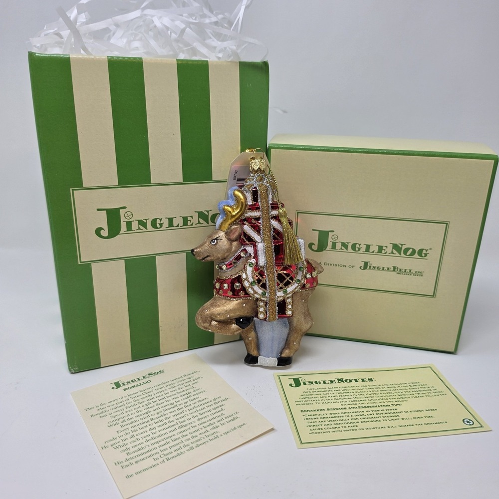 NIB Jinglenog Ronaldo Reindeer Ornament #80742 Hand Blown & Painted in Poland